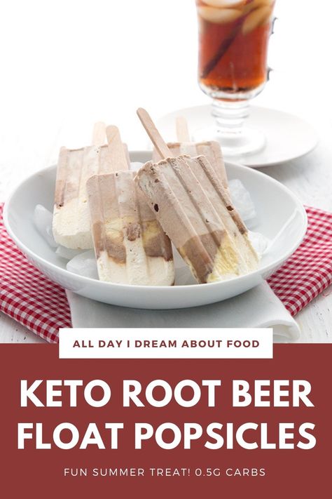 Easy root beer float popsicles make a kid-friendly sugar free treat. These are so easy to make, take 4 ingredients, and the whole family loves them. And these fun popsicles have less than 1g carbs per serving. Root Beer Popsicles, Keto Popsicle, Root Beer Float Popsicles, Root Beer Float Recipe, Root Beer Float Pie, Root Beer Float Cake, Veggie Noodle, Float Recipes, Desserts Keto