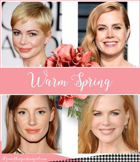 Are you a Spring-Autumn (Warm Spring)? ~ 30 something Urban Girl Amy Adams Color Palette, Spring Celebrities, True Spring Hair, True Spring Celebrities, Light Spring Best Colors, Warm Spring Hair Color, Warm Spring Celebrities, Warm Spring Color Palette Hair, Bright Spring Eye Color