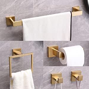 Gold Accessories For Bathroom, Kitchen Hardwear, Bathroom Brushed Gold, Gold Bathroom Hardware, Brushed Gold Bathroom, Towel Bar Bathroom, Wet Room, Hand Towel Holder, Bathroom Hardware Set