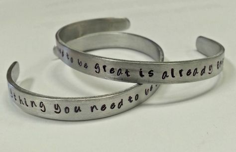 Everything you need to be great is already inside you, Handstamped non-tarnish aluminum cuff bracelet, quote or inspiration bracelet by AnnPedenJewelry on Etsy Whimsical Fonts, Handcrafted Artisan Jewelry, Be Great, Custom Bracelets, Inspirational Quote, Artisan Jewelry, Need This, Bracelet Making, Fashion Watches