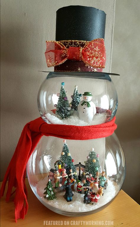 Fishbowl snowman christmas decoration to make! Such a cute craft for winter. Fish Bowl Snowman, Bowl Snowman, Snowman Christmas Decorations, Easy Christmas Decorations, Diy Christmas Decorations Easy, Snowman Crafts, Easy Christmas Diy, Card Christmas, Noel Christmas