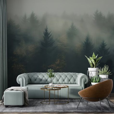 Photowallpaper Foggy Forest Wallpaper Nature Wallpaper Landscape Wall Art Self-adhesive Removable Wallpaper Modern Accent Wall 485 - Etsy Romania Mural Wallpaper Mountain, Mountain Home Wallpaper, Tranquil Interior, Foggy Forest Wallpaper, Modern Accent Wall, Landscape Wall Mural, Scene Wallpaper, Wallpaper Landscape, Outdoor Aesthetic