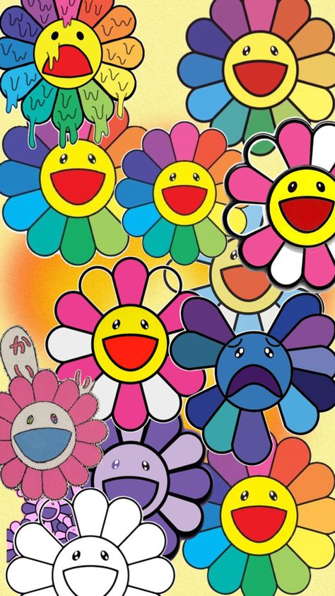 #Muriakami #Flowers #Colours #Wallpapers #Coulrful #Rainbow #Coulor #Japan #Wallpaper Japan Wallpaper, Murakami Flower, Rainbow Flower, Rainbow Flowers, Art Room, Wallpapers, Rainbow, Japan, Drawings