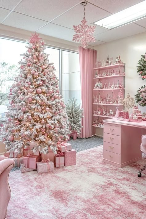 Christmas Decor For Office, Pink Christmas Bedroom, Pink Christmas Party, Pink Christmas Decor Ideas, Pastel Christmas Decor, Custom Dollhouse, Girly Christmas Gifts, Pink Christmas Decor, The Best Aesthetic