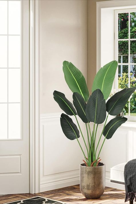 VIAGDO Bird of Paradise Artificial Plants 4ft Tall Faux Tropical Banana Leaf Plant Fake Travelers Palm Tree Potted Silk Plants for Home Office Faux Plants Indoor Floor Corner Decor, 1Pack Banana Leaf Plant, Plants For Home Office, Travelers Palm, Travellers Palm, Plants For Home, Corner Decor, Leaf Plant, Banana Tree, Silk Plants