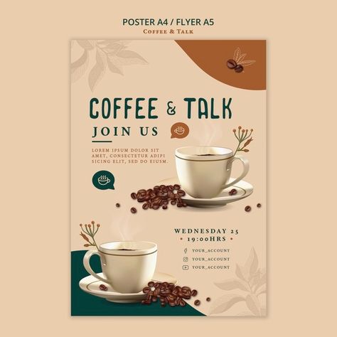 Talk Poster Design, Talk Poster, Coffee Poster Design, Business Talk, Coffee Sale, Logos Retro, Cafe Posters, Coffee Shop Logo, Coffee Talk