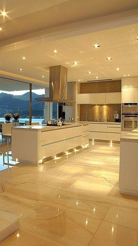 Cream Ceiling, Cream Marble, Open Kitchen And Living Room, Dream Kitchens Design, Dream Life House, Luxury House Interior Design, Dream Apartment Decor, Studio Apartment Ideas, Marble Flooring