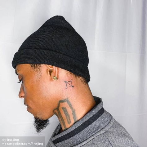 Sagittarius Zodiac sign behind the left ear. Sagittarius Tattoo Behind The Ear, Sagittarius Ear Tattoo, Sagittarius Behind The Ear Tattoo, Sagittarius Tattoo For Men, Sagittarius Arrow Tattoo, Sagittarius Tattoo Minimalist, Sagittarius Tattoos, Sagittarius Tattoo Designs, Tattoo Homme