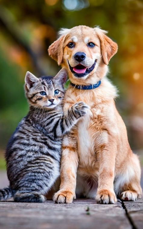 Animal Duos, Cat And Dog Aesthetic, Puppy Sketches, Dog Photoshoot Pet Photography, Cute Dog And Cat, Unusual Animal Friendships, Kitten And Puppy, Dogs Together, Puppy Sketch