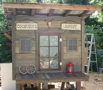 I built this Old West style coop for a dear relative whose rooster is named Cogburn.  ... Pallet Coop, Rooster Cogburn, Pallet Building, Chicken Home, Diy Chicken Coop Plans, Chicken Life, Raise Chickens, Coop Design, Chicken Coop Designs