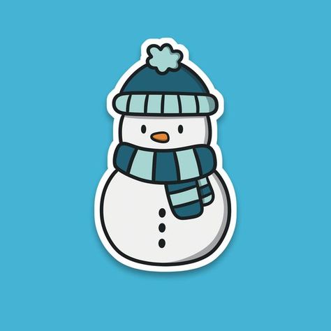 Snowman Sticker | Waterproof Matte Vinyl Sticker | Cute Sticker | Winter Holiday Illustrator Christmas Cards, Snowman Cartoon Drawing, Christmas Snowman Drawing, Winter Stickers Aesthetic, Christmas Sticker Ideas, Cute Snowman Drawing, Cute Winter Stickers, Snowman Doodle, Drawing Snowman