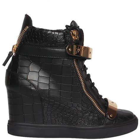 Giuseppe Zanotti Crocodile embossed high-top sneakers ($956) ❤ liked on Polyvore High Heel Sneakers Wedges, Giussepe Zanotti, Wedge Sneakers Style, White Wedge Sneakers, Shoes Wedges Sneakers, High Top Wedge Sneakers, Heel Sneakers, Zanotti Sneakers, Sneakers High Top