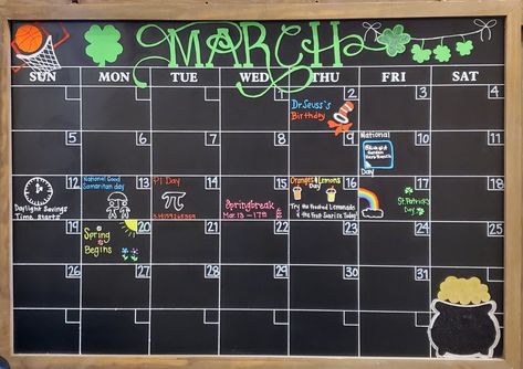 March Calendar 2024 Chalkboard, March Chalkboard Ideas Calendar, March Whiteboard Calendar Ideas, March Chalkboard Calendar, Liquid Chalk Art, Blackboard Calendar, Calander Ideas, Chalkboard Command Center, Chalk Calendar