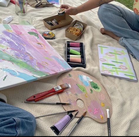 painting 🍒 Painting Session Aesthetic, Painting Dates With Friends, Paint Picnic Date, Painting In The Garden Aesthetic, Painting Aesthetic Picnic, Persona Design, Personas Design, Strong Mind, Aesthetic Painting