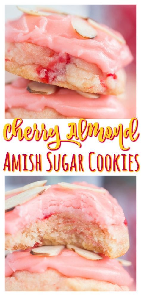 Amish Sugar Cookies, Christmas Cookies Recipes, Cookie Recipes Unique, Cream Cookies, Recipes Cookies, Recipes Chocolate, Mix Recipes, Cherry Almond, Cookies N Cream Cookies