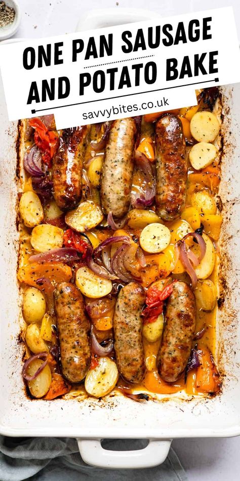 Dive into this hearty sausage and potato tray bake! A one-pan wonder that's bursting with flavor, it's the perfect blend of savory sausages, crispy potatoes, and colorful veggies. Easy to make, budget-friendly, and a surefire family favorite. Plus, get tips on variations to suit every taste! Sausage Tray Bake, Sausage And Potato Bake, Colorful Veggies, Sausage Dinner, Honey Glazed Ham, Sausage Dishes, Tray Bake Recipes, Potato Bake, Sausage Bake