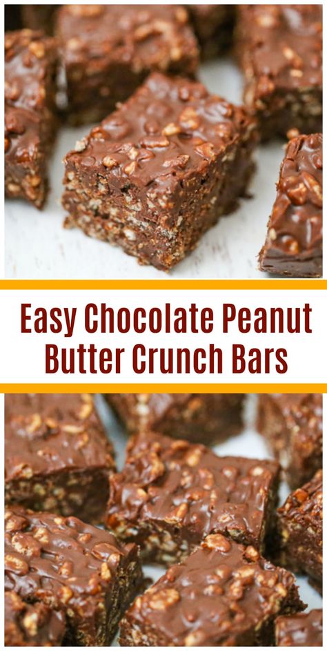 Easy Chocolate Peanut Butter Crunch Bars | Daily Vegan Meal Chocolate And Peanut Butter Recipes, Chocolate Peanut Butter Crunch Bars, Edible Cookie Dough Healthy, Peanut Butter Crunch Bars, Ella Vegan, Chocolate Dessert Bar, Vegan Budget, Recipes Unique, Butter Crunch