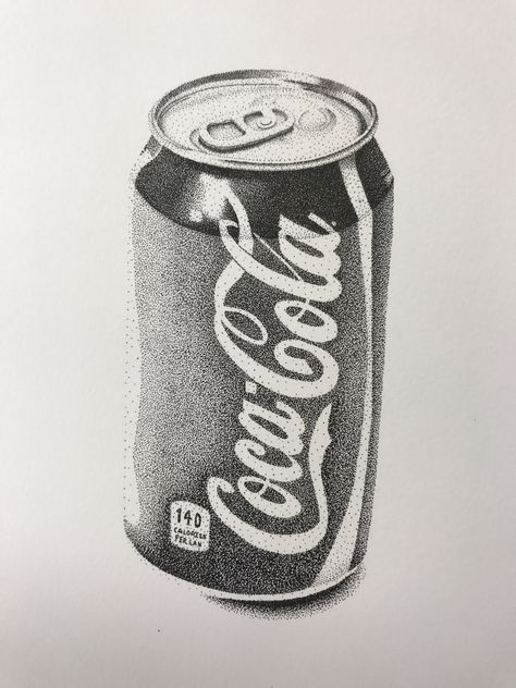 Stippling Art With Color, Stippling Drawing Artworks, Stipling Ideas, Coca Cola Drawing, Pointillism Drawings, Pointilism Art Ideas, Stippling Ideas, Pointilism Art, Pointillism Drawing