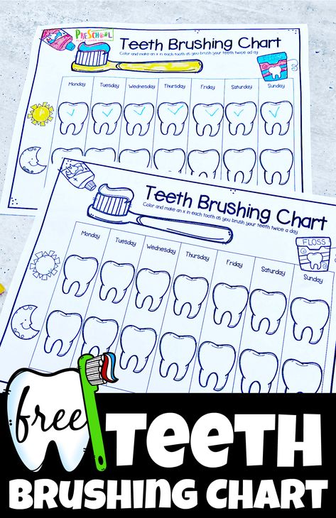 Brushing Teeth Printable, Teeth Activities For Kindergarten, T Is For Teeth Preschool, All About Teeth Preschool, My Body And Teeth Preschool, Brush Teeth Chart Free Printable, Tooth Craft Kindergarten, Tooth Brushing Activities For Preschool, Brushing Teeth Chart Free Printable