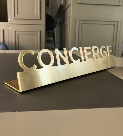 Reception Desk Signage, Counter Signage, Concierge Desk Sign, Black And Gold Signage, Desk Signage, Gold Acrylic Signage, Brass Signage, Brass Signage Letters, Personalized Receptionist Desk Nameplate