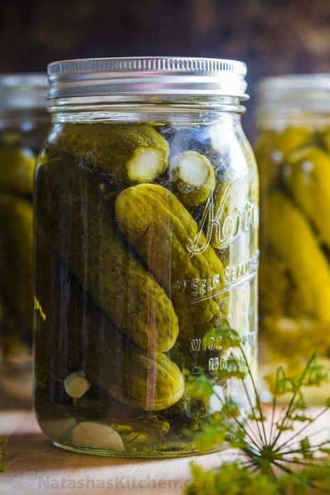 Our go-to Canned Dill Pickle Recipe with tips for making CRUNCHY dill pickles. We included an easy step-by-step photo tutorial on how to can pickles. | natashaskitchen.com Holiday Baking Recipes Christmas, Thanksgiving Recipes Side Dishes Veggies, Dill Pickle Recipe, Pickled Cucumbers, Thanksgiving Food Sides, Pickles Recipe, Canning Pickles, Thanksgiving Appetizer Recipes, Thanksgiving Desserts Easy