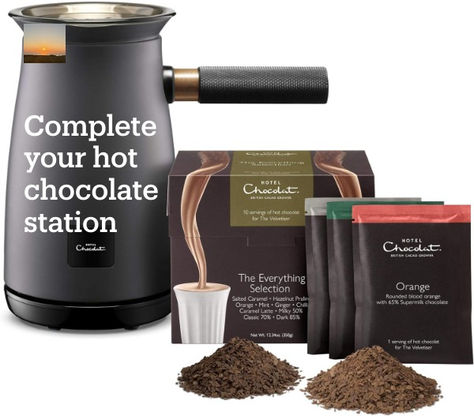 Complete your hot chocolate station with a Hotel Chocolat Hot Chocolate Velvetiser.For luxurious hot chocolate add your choice of dairy or plant milk, sprinkle in real chocolate flakes, press the soft touch button and 2.5 minutes later pour smooth liquid velvet, at perfect drinking temperature. Chocolate Flakes, Chocolate Machine, Hot Chocolate Maker, Hot Chocolate Station, Chocolate Station, Plant Milk, Chocolate Maker, Caramel Latte, Chocolate Caramel