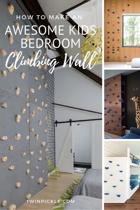 For bang-on-trend family decor, you need to get adventurous with a kids bedroom climbing wall. I keep seeing them crop up in designer home makeovers, from a few token handholds to full-scale walls. An inspiration design guide... Bedroom Climbing Wall, Climbing Wall For Kids, Kids Rock Climbing, Diy Climbing Wall, Trending Wall Art, Climbing Wall Kids, Panjat Tebing, Home Climbing Wall, Luxury Living Room Inspiration