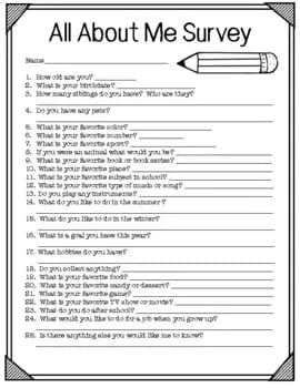 All About Me Student Survey – Art is Basic | An Elementary Art Blog Student Interest Inventory, All About Me Project, Interest Survey, Elementary Art Lesson Plans, All About Me Printable, Get To Know Your Students, Student Survey, About Me Template, All About Me Activities