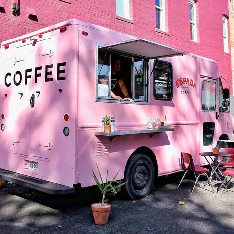 Coffee Lovers | Cafe | Barista on Instagram: “For all the Pink Lovers 💖💖 . . Follow: @cafeandcoffeeworld Follow: @cafeandcoffeeworld ☕ Follow: @cafeandcoffeeworld - Follow…” Pink Coffee Shop, Coffee Food Truck, Cafe Barista, Coffee Trailer, Pink Cafe, Pink Truck, Coffee Truck, Black Food, Pink Coffee