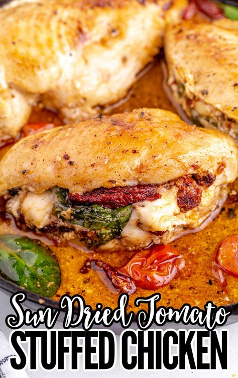 Sun Dried Tomato Stuffed Chicken Breast Tomato Stuffed Chicken, Caprese Stuffed Chicken, Tomato Stuffed, Easy Skillet Dinner, Cream Cheese Spinach, Sundried Tomato Chicken, Orange Chicken Crock Pot, Easy Skillet Chicken, Caprese Recipes