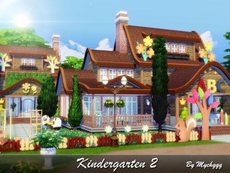 Sims 4 Kindergarten, Kindergarten Building, The Sims 4 Lots, Sims 4 Download, Sims Building, Baby Room Wall, Jungle Adventure, The Sims 4 Download, Sims 1