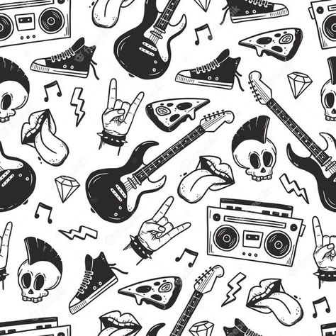 Music Flash Tattoos, Rockband Logos, Rock And Roll Tattoo, Rock N Roll Tattoo, Rockstar Tattoo, Sheet Music Tattoo, Poster Grafico, Music Tattoo Sleeves, Tattoo Band