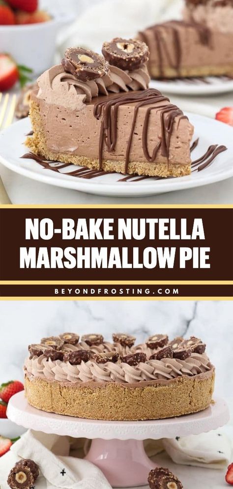 Don't miss out on this marshmallow pie recipe! From the graham cracker crust to the Nutella cream filling, it's one of the best no-bake treats you'll ever try. Pin this dessert idea for later! Nutella No Bake Pie, Christmas Pie Graham Cracker Crust, Treats With Marshmallow Fluff, Easy Desserts With Marshmallow Fluff, Desserts With Marshmallow Fluff, Graham Cracker Pie Recipes, Pie With Marshmallow Fluff, Recipes Using Marshmallow Fluff, Recipes With Marshmallow Fluff