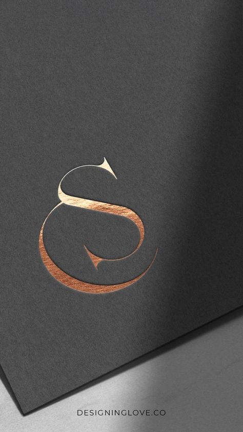 Luxe wedding logo in copper foil on black - modern, elegant | Elegant wedding logo with modern copper foil lettering on black background, perfect for a luxurious Logos With Initials, Cs Logo Design Letter, Cs Logo Design Ideas, Copper Logo Design, Sc Logo Design, Logo With S, Cs Monogram, Sc Monogram, Luxe Branding