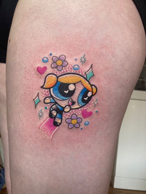 PowerPuff Girls Bubbles tattoo Bubbles Tattoo Powerpuff, Bubbles Powerpuff Tattoo, Power Puff Girls Tattoo, Powerpuff Tattoo, Powerpuff Girls Tattoo, Powerpuff Girls Coloring Pages, Bubbles Ppg, Powder Puff Girls, Bubble Tattoo