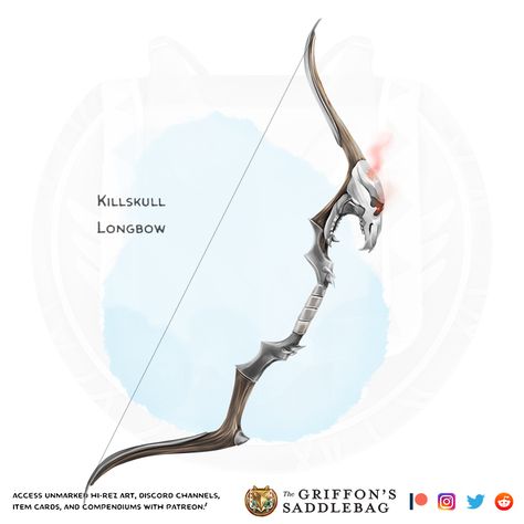 {The Griffon's Saddlebag} Killskull Longbow | Weapon (longbow) : TheGriffonsSaddlebag Longbow Dnd, Longbow Fantasy, Fantasy Longbow, Magic Longbow, The Griffon's Saddlebag, Griffon's Saddlebag, Homebrew Items, Rpg Items, Bear Skull