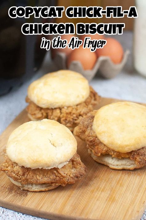 Chick-Fil-A Chicken Biscuit Recipe Copycat Chick Fil A Air Fryer Recipe, Chick Fil A Chicken Recipe Air Fryer, Chicken Minis Chick Fil A Copycat, Air Fryer Chick Fil A Chicken Sandwich, Breaded Chicken Sandwich Air Fryer, Breakfast Biscuit Recipe, Chick Fil A Recipe, Fast Food Breakfast, No Bake Cherry Cheesecake