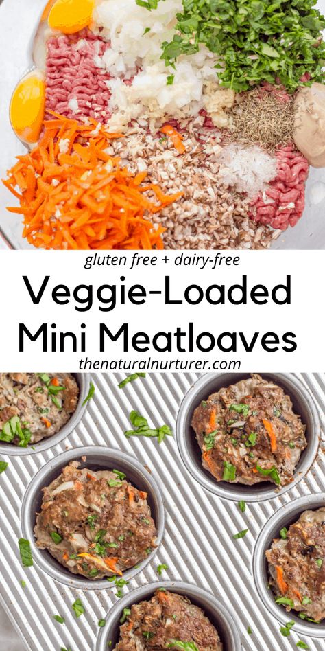 Flavorful & full of veggies, these mini meatloaves are a great twist on a classic family dinner recipe. Easy to make, perfectly portioned out, & cook up in 30 minutes! Gluten free, Paleo, Whole30 friendly. Wic Friendly Recipes, Dinners For 9 Month Old, 10 Month Dinner Ideas, Light Orderves Party Appetizers, Easy Dinners For Toddlers, Dinner Non Dairy, Baby Meal Prep 10 Month Old, Veggies For 12 Month Old, Dinner For Infants