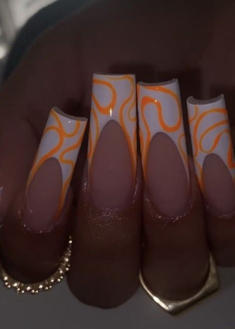 Cute Summer Nails Designs Pretty, Pretty Art Ideas, Orange Ombré Nails, Nail Designs Orange, Ambre Nails, Orange Ombre Nails, Summer Nails Designs, Orange Acrylic Nails, Orange Nail