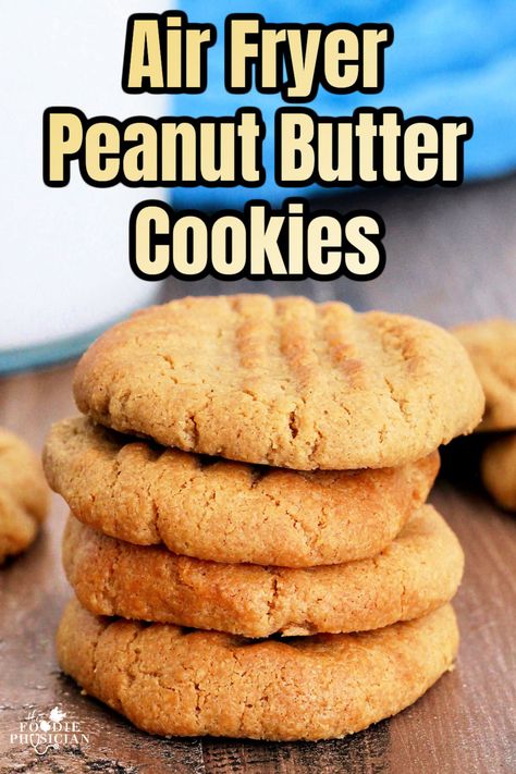 These easy 3-Ingredient Air Fryer Peanut Butter Cookies bake in just 7-8 minutes! Fast, foolproof, and fabulously tasty, they're the perfect bite when you're craving something sweet. Air Fryer Peanut Butter Cookies, Small Batch Cookies, Flourless Cookies, Delicious Magazine, Cookie Calories, Delicious Cookie Recipes, Dessert Options, Delicious Snacks Recipes, Easy Cookies