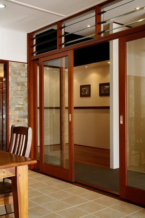 Timber Sliding Doors - Brisbane Timber Doors and Windows Timber Sliding Doors External, Timber Sliding Doors, Wooden Sliding Doors, Timber Door, Teak Frame, Kitchen Room Design, Folding Doors, Timber Framing, Cabins And Cottages