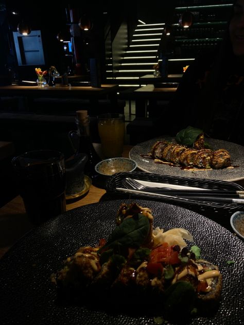 #sushi #darkaesthetics #dinnerideas #dinnerinspo #aesthetic #restaurant High End Sushi Restaurant, Restaurant Dark Aesthetic, Sushi Aesthetic Restaurant, Dark Restaurant Aesthetic, Sushi Restaurant Aesthetic, Restaurant Pics, Dark Restaurant, Aesthetic Sushi, Aesthetic Restaurant