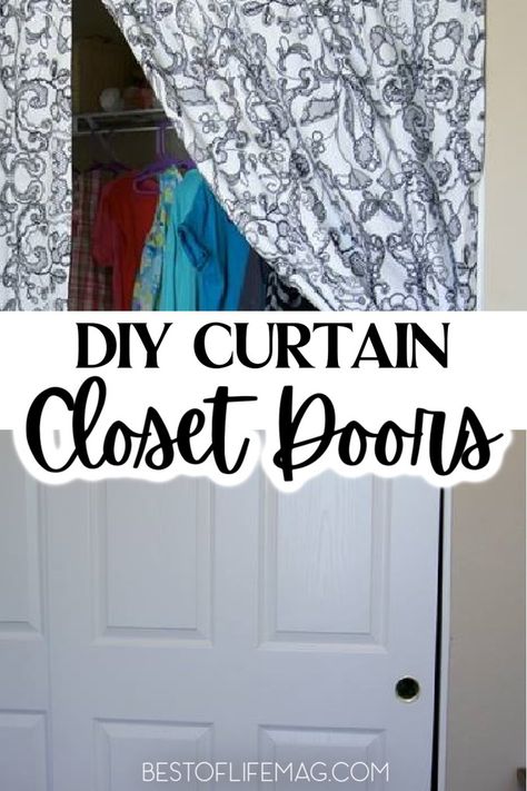 Closet Door Alternative Cheap, Curtain Closet Ideas, Curtains For Closet Doors Diy, Shower Curtain For Closet Door, Diy Closet Cover Ideas, Curtained Closet Doors, Diy Curtain Closet Doors, What To Use Instead Of Closet Doors, Alternatives For Closet Doors