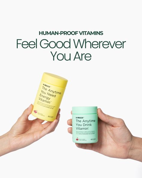 We're on a mission to help you enjoy the moments that matter most H-PROOF® is built on the idea that science-supported vitamins can help you feel good despite the downsides of aging H-PROOF = Human-PROOF About our doctor-developed Vitamins: The Anytime You Drink Vitamin®: 🍷 Supports alcohol metabolism* 💚 Promotes liver health* 💦 Restores vital nutrients* The Anytime You Need Energy Vitamin™: 🔆 Promotes jitter-free energy production⁠*⁠ 🔆 Supports focus and alertness⁠*⁠ 🔆 Prevents afternoo... Supplements Ads, Pill Packaging Design, Health Products Packaging, Supplement Packaging, Pill Packaging, Vitamin Brands, Skincare Products Photography, Juice Branding, Gummy Vitamins