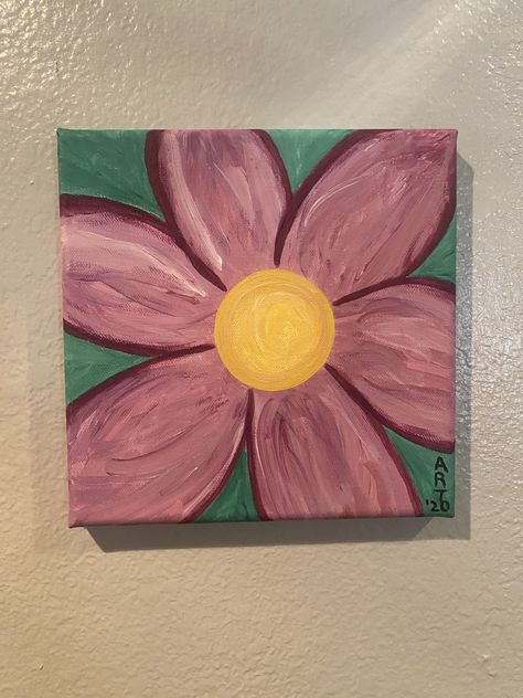 Acrylic painting of flower on canvas. Preppy Flower Painting, Paint Canvas Ideas Easy, Bsf Painting Ideas, Painting Ideas On Canvas Easy Simple, Cute Canvas Paintings Easy, Simple Things To Paint On Canvas Easy, Easy Canvas Art For Beginners, Flowers Painting Easy, Canvas Painting Ideas Easy Simple