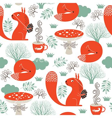 Seamless pattern with cute animals vector by Lenlis on VectorStock® Yard Animals, Tea Organization, Pillow Slip Covers, Animal Fabric, Fox Pattern, Big Project, Cute Fox, Hot Tea, Craft Organization