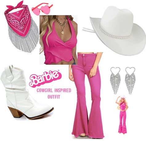 #cowgirlstyle #countrygirl #Barbie #WesternOutfits #LinedanceOutfits Rodeo Barbie Outfit, Barbie Outfits Cowgirl, Barbie Country Outfit, Country Barbie Costume, Barbie Spirt Week, Diy Western Barbie Costume, Barbie Cowgirl Aesthetic, Country Barbie Outfits, Barbie Cowboy Outfit