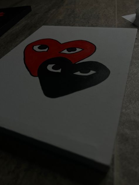 #canvaspaintingideas #canvaspaintingwithacrylics #y2kcanvas Cdg Canvas Painting, Cdg Heart Painting Canvas, Comme Des Garcons Painting, Bsf Paintings, Black Background Painting Simple, Bape Paintings, Cute Easy Paintings, Disney Canvas Art, Kaws Wallpaper