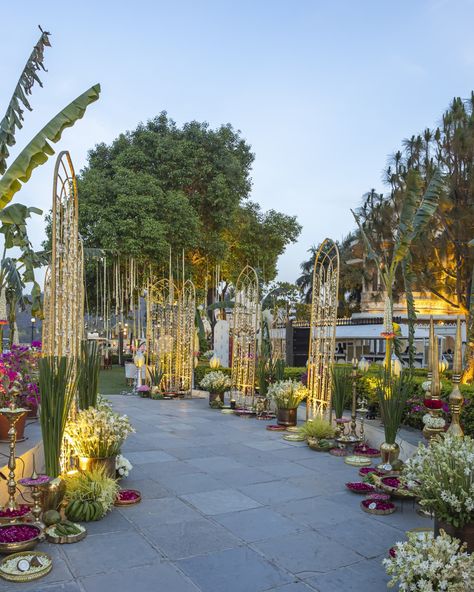 Blending traditions with a global touch! 🌸✨ Our South Indian wedding decor infused with exquisite Thai florals, directly sourced from Thailand, creates a vibrant and unique setting that elevates tradition to a new level of elegance From heritage to contemporary, this fusion brings the best of both worlds together for a truly unforgettable celebration💐💛 . Design- @theweddingsquare_ Florals - @fragranceflowerz . . . . . [Fragranceflowerz, Wedding, Decor, Royalwedding, Explorepage, Magic, Drea... Wedding Pathway Decor, Wedding Pathway, South Indian Wedding Decor, Pathway Decor, Indian Wedding Decor, Celebration Design, Walkway Design, Wedding Decor Photos, Wedding Diary