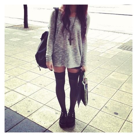 Asta Nykänen | LOOKBOOK.nu via Polyvore High Socks Outfits, Scene Girl, Sock Outfits, Diesel Punk, Tumblr Outfits, Emo Outfits, New Rock, Psychobilly, Mode Inspo